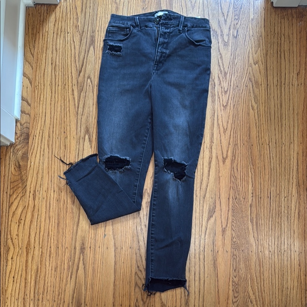 Good American Black Skinny Jeans Distressed